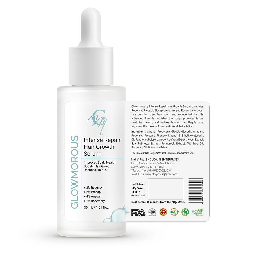 Glowmorous Intense Repair Hair Growth Serum – Redensyl, Procapil & Biocapil