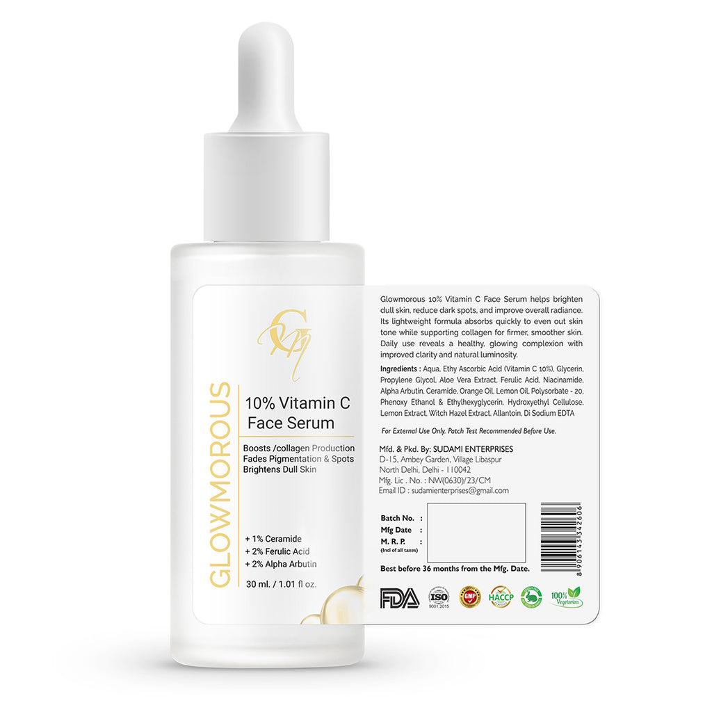 Glowmorous 10% Vitamin C Face Serum for Brightening skin & Reduce Dark Spots - 30 ML